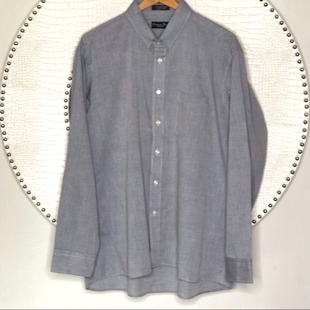 NWOT VINTAGE DIOR MENS DRESS SHIRT BLUE 17 1/2